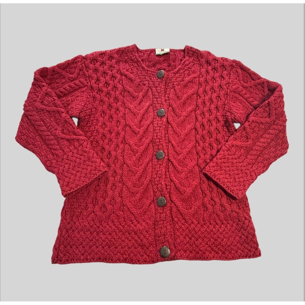 Carraig Donn 100% Merino Wool Women's M Cable Knit Cardigan Made in Ireland
